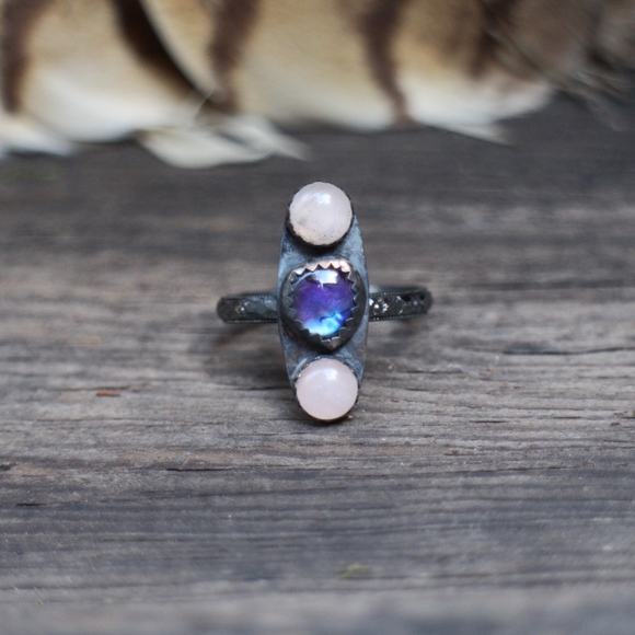 ✨Abalone & Rose Quartz Crystal Boho Ring - Picture 1 of 4